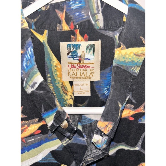 Hawaiian Shirt Vintage John Severson Fish AOP Button Up Shirt Size Large Cotton - Picture 3 of 5
